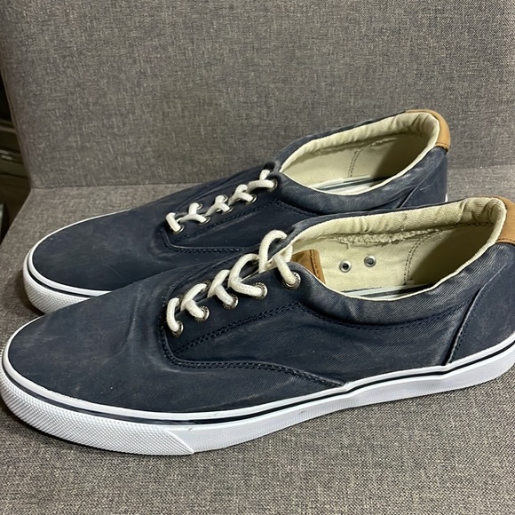 Men's Sperry Striper Top Sider Navy Canvas Boat Shoes Size 12W - Picture 1 of 7